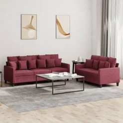 vidaXL Juego de sofás con cojines 2 piezas tela rojo tinto Rojo vino tinto Hot