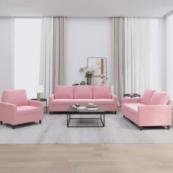 vidaXL Juego de sofás con cojines 3 piezas terciopelo Rosa Hot