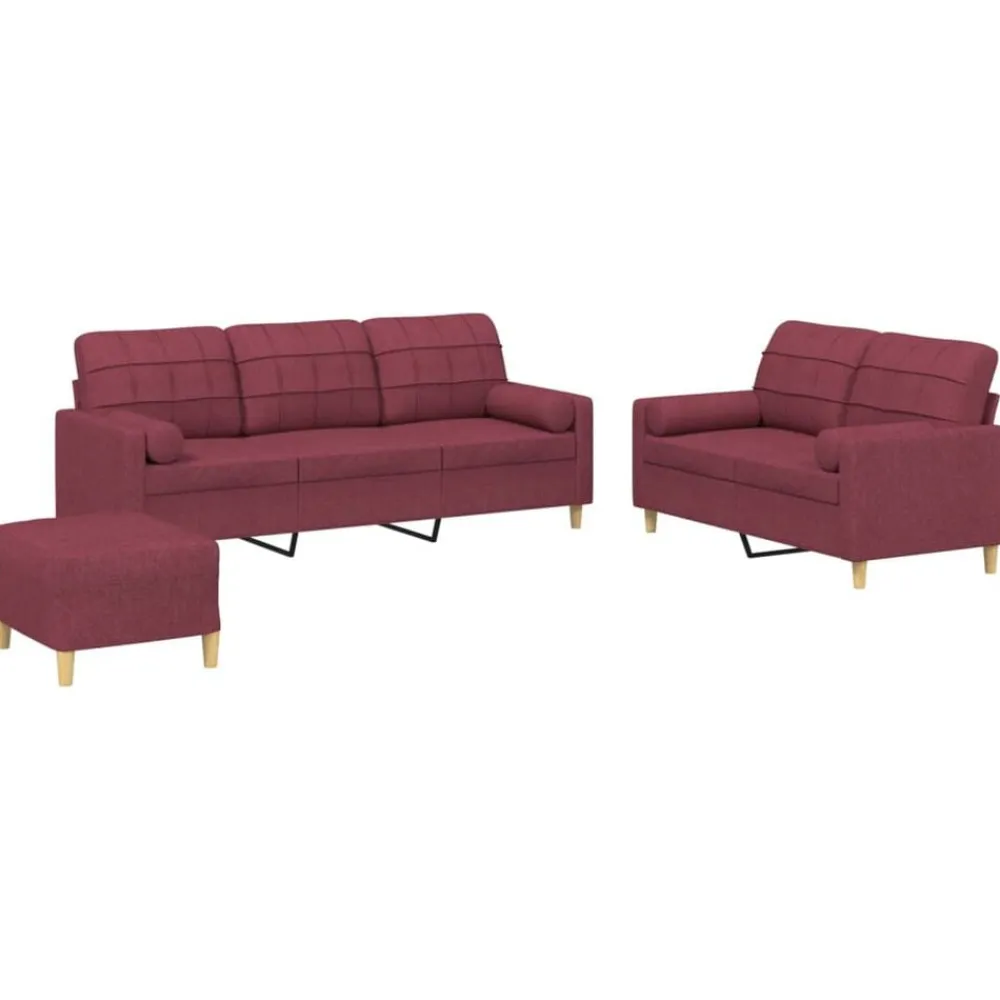 vidaXL Juego de sofás con cojines 3 piezas tela rojo tinto Rojo vino tinto Hot