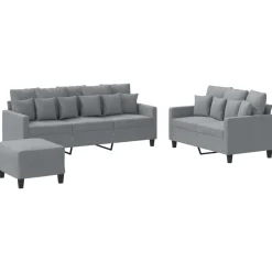 vidaXL Juego de sofás con cojines 3 piezas tela Gris claro