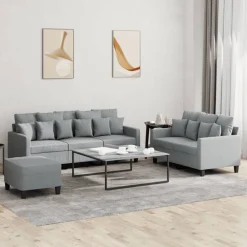 vidaXL Juego de sofás con cojines 3 piezas tela Gris claro