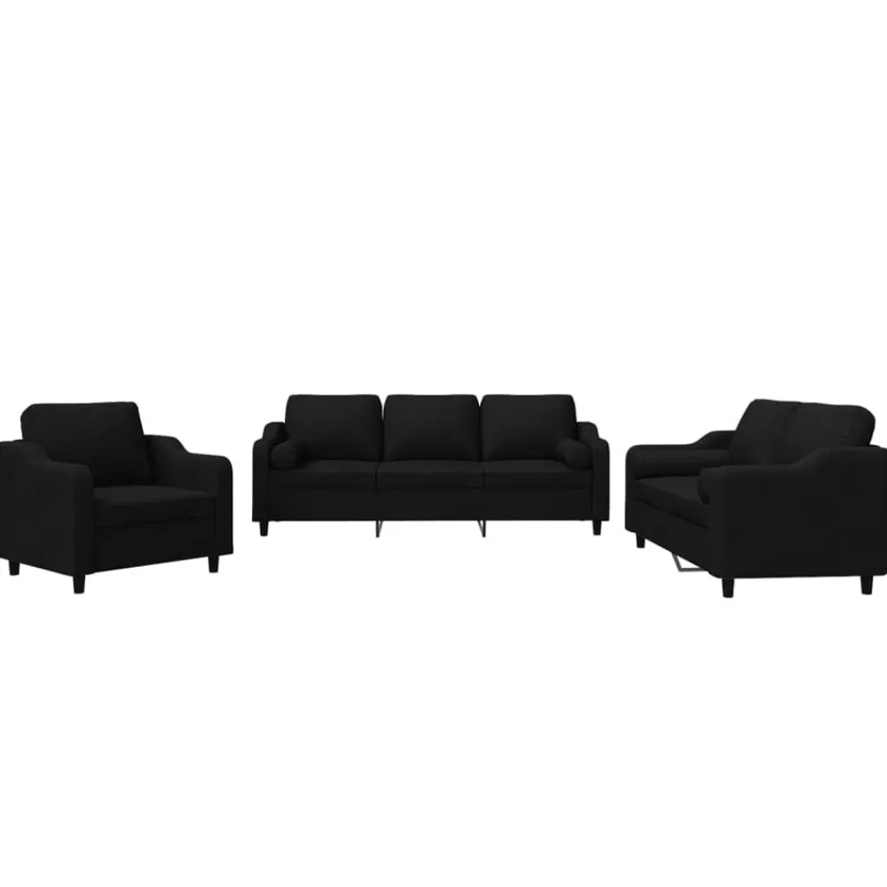 vidaXL Juego de sofás con cojines 3 piezas tela Negro Hot
