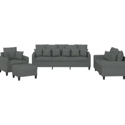 vidaXL Juego de sofás con cojines 4 piezas tela Gris oscuro New
