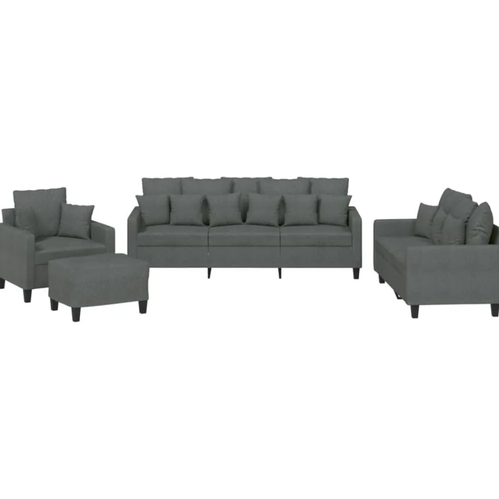 vidaXL Juego de sofás con cojines 4 piezas tela Gris oscuro New