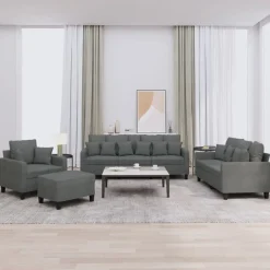vidaXL Juego de sofás con cojines 4 piezas tela Gris oscuro New