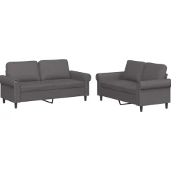 vidaXL Juego de sofás con cojines 2 piezas cuero sintético Gris
