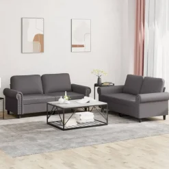 vidaXL Juego de sofás con cojines 2 piezas cuero sintético Gris