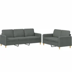 vidaXL Juego de sofás con cojines 2 piezas tela Gris oscuro Online