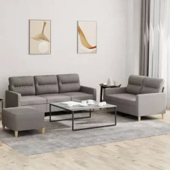 vidaXL Juego de sofás con cojines 3 piezas tela gris taupe Taupé Best