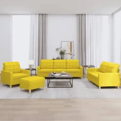 vidaXL Juego de sofás con cojines 4 piezas tela Amarillo claro