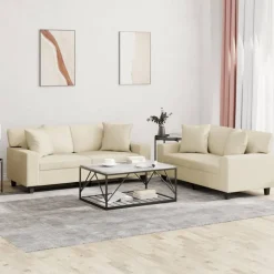 vidaXL Juego de sofás con cojines 2 piezas cuero sintético color Crema Hot