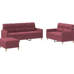 vidaXL Juego de sofás con cojines 3 piezas tela rojo tinto Rojo vino tinto Best