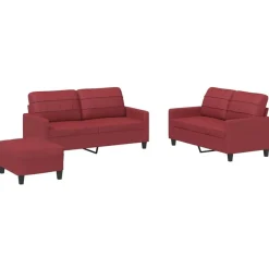 vidaXL Juego de sofás con cojines 3 piezas cuero sintético rojo tinto Rojo vino tinto Discount