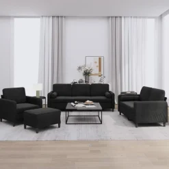 vidaXL Juego de sofás con cojines 4 piezas terciopelo Negro Clearance
