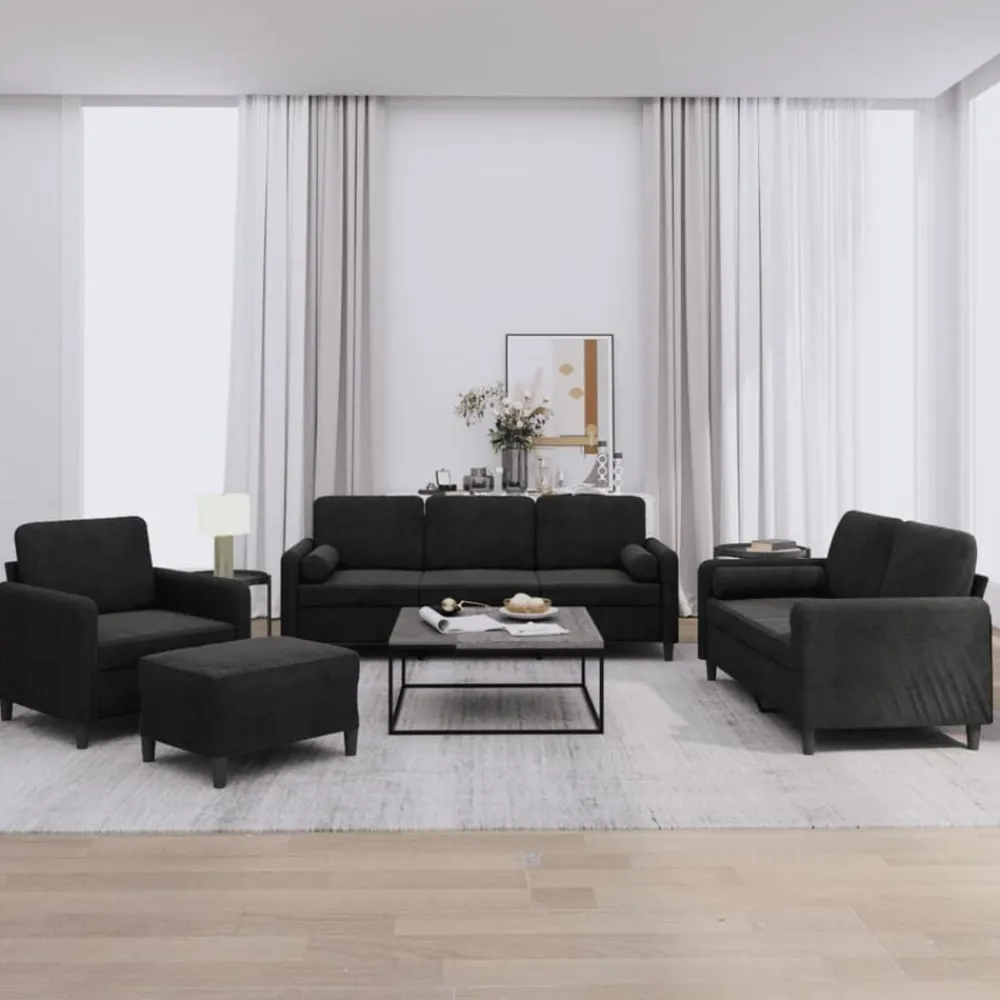 vidaXL Juego de sofás con cojines 4 piezas terciopelo Negro Clearance