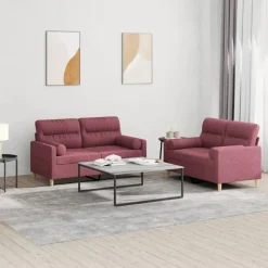 vidaXL Juego de sofás con cojines 2 piezas tela rojo tinto Rojo vino tinto Clearance