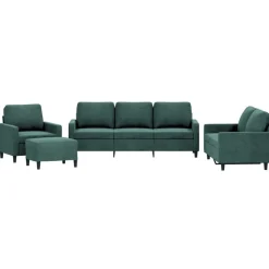 vidaXL Juego de sofás con cojines 4 piezas terciopelo Verde oscuro Sale