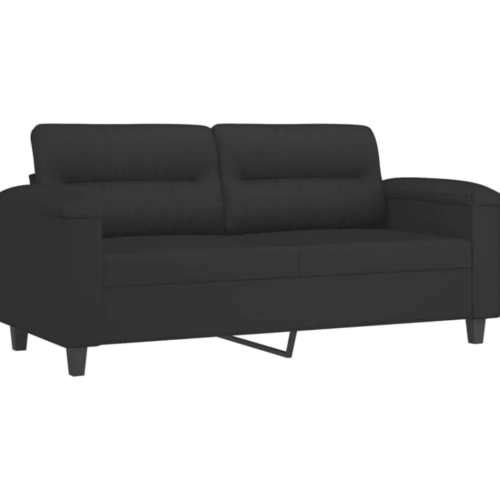 vidaXL Juego de sofás con cojines 3 piezas tela microfibra Negro