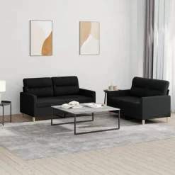 vidaXL Juego de sofás con cojines 2 piezas tela Negro Sale