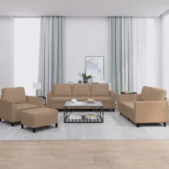 vidaXL Juego de sofás con cojines 4 piezas cuero sintético Capuchino Best