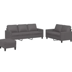 vidaXL Juego de sofás con cojines 3 piezas cuero sintético Gris Sale