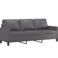 vidaXL Juego de sofás con cojines 3 piezas cuero sintético Gris Sale