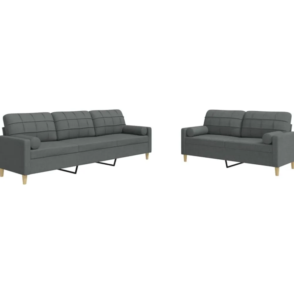 vidaXL Juego de sofás con cojines 2 piezas tela Gris oscuro Outlet
