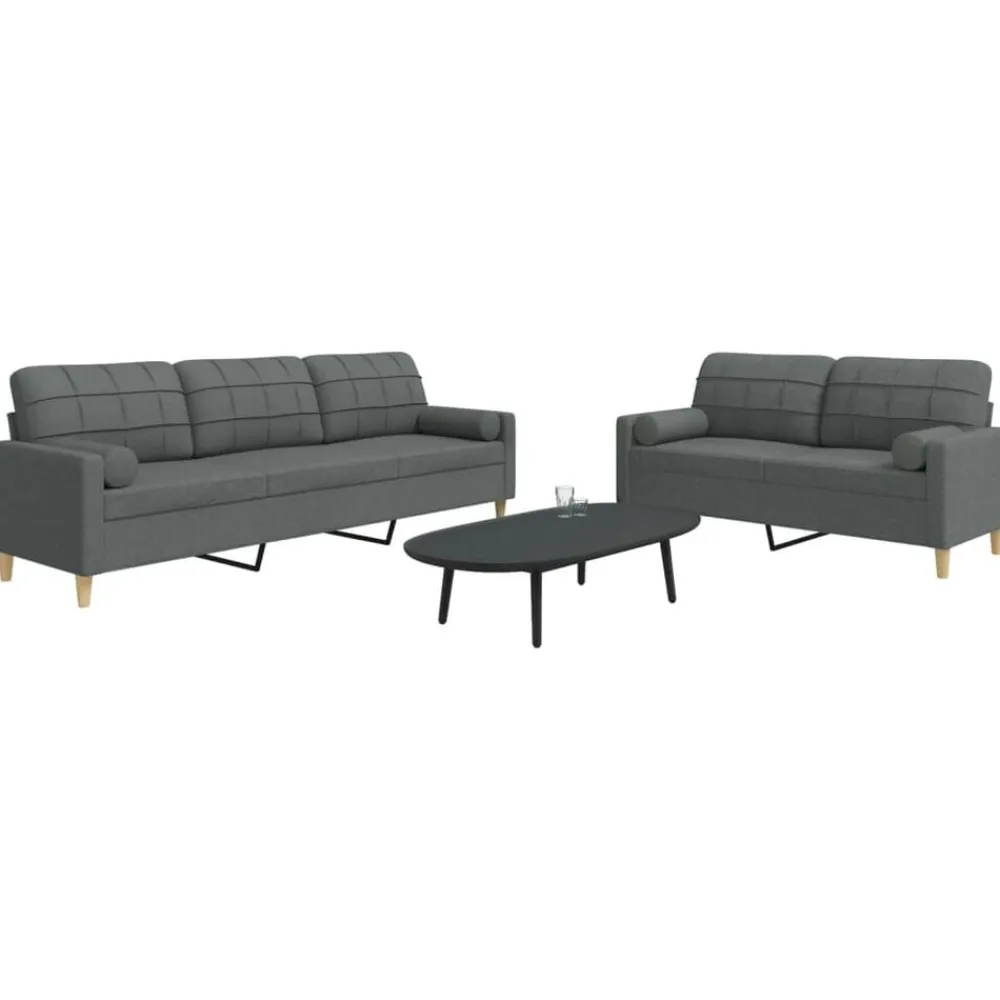 vidaXL Juego de sofás con cojines 2 piezas tela Gris oscuro Outlet