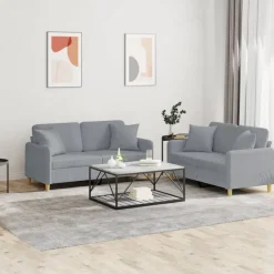 vidaXL Juego de sofás con cojines 2 piezas tela Gris claro New
