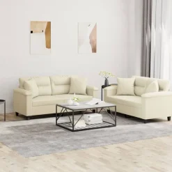 vidaXL Juego de sofás con cojines 2 piezas cuero sintético color Crema New