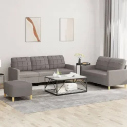 vidaXL Sofás-Juego de sofás con cojines 3 piezas tela gris taupe