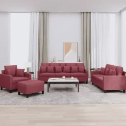 vidaXL Sofás-Juego de sofás con cojines 4 piezas tela rojo tinto