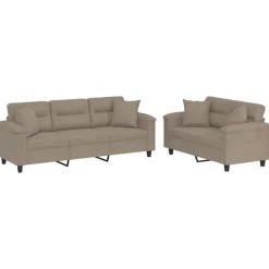 vidaXL Sofás-Juego de sofás con cojines 2 piezas tela microfibra gris taupe