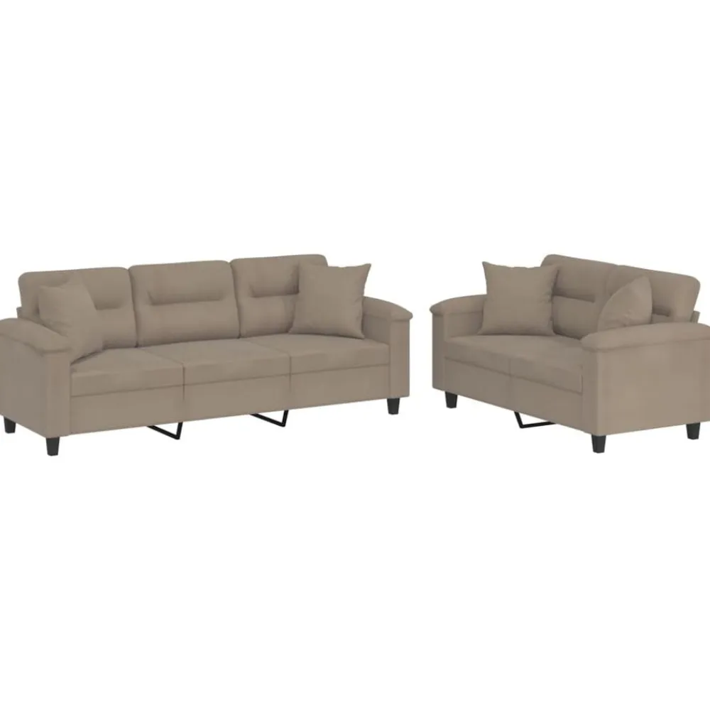 vidaXL Sofás-Juego de sofás con cojines 2 piezas tela microfibra gris taupe