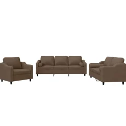 vidaXL Juego de sofás con cojines 3 piezas tela marrón Marr&oacute;n Outlet