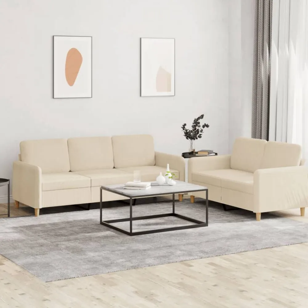 vidaXL Juego de sofás con cojines 2 piezas tela Crema Clearance