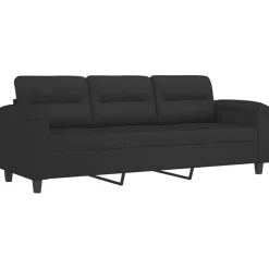 vidaXL Juego de sofás con cojines 3 piezas tela microfibra Negro Sale