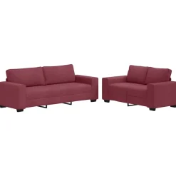 vidaXL Juego de sofás con cojines 2 piezas tela rojo tinto Rojo vino tinto New