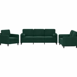 vidaXL Juego de sofás con cojines 3 piezas terciopelo Verde oscuro Online