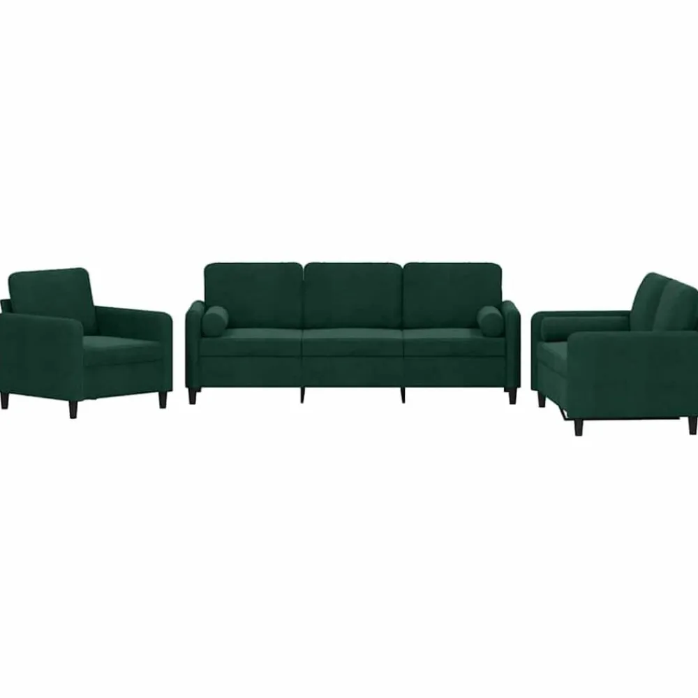 vidaXL Juego de sofás con cojines 3 piezas terciopelo Verde oscuro Online
