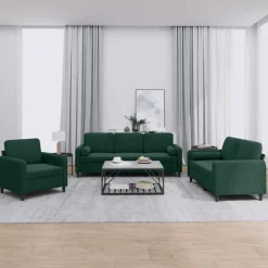 vidaXL Juego de sofás con cojines 3 piezas terciopelo Verde oscuro Online