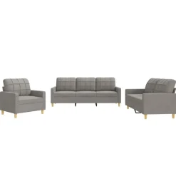 vidaXL Sofás-Juego de sofás con cojines 3 piezas tela gris taupe