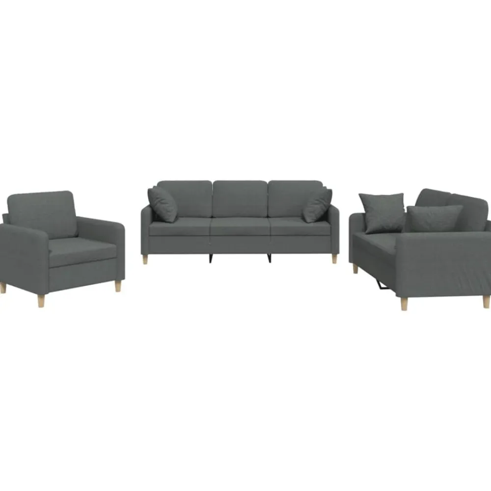 vidaXL Juego de sofás con cojines 3 piezas tela Gris oscuro Discount