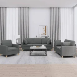 vidaXL Juego de sofás con cojines 3 piezas tela Gris oscuro Discount