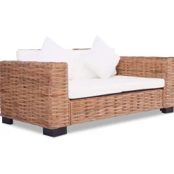 vidaXL Juego de sofás con cojines 2 piezas ratán natural Hot