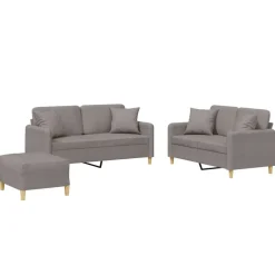 vidaXL Juego de sofás con cojines 3 piezas tela gris taupe Taupé Best