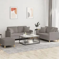 vidaXL Juego de sofás con cojines 3 piezas tela gris taupe Taupé Best
