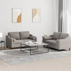vidaXL Juego de sofás con cojines 2 piezas tela gris taupe Taupé New
