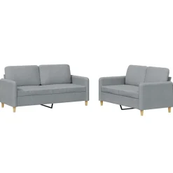 vidaXL Juego de sofás con cojines 2 piezas tela Gris claro Discount