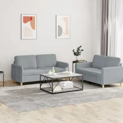 vidaXL Juego de sofás con cojines 2 piezas tela Gris claro Discount